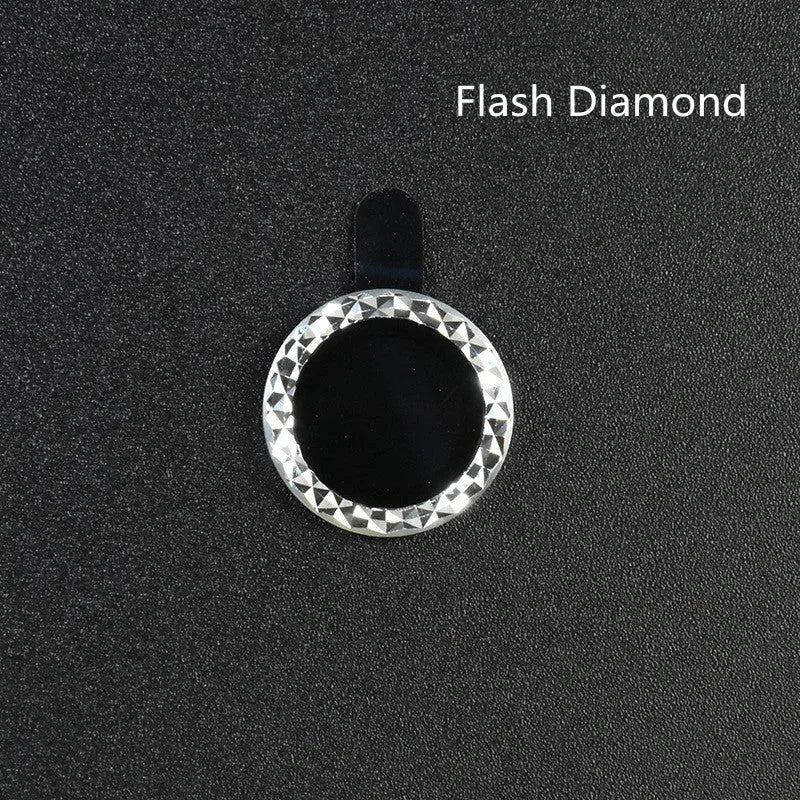 Close-up of a diamond lens protective film with aluminium ring for iPhone 12 Pro Max in silver.