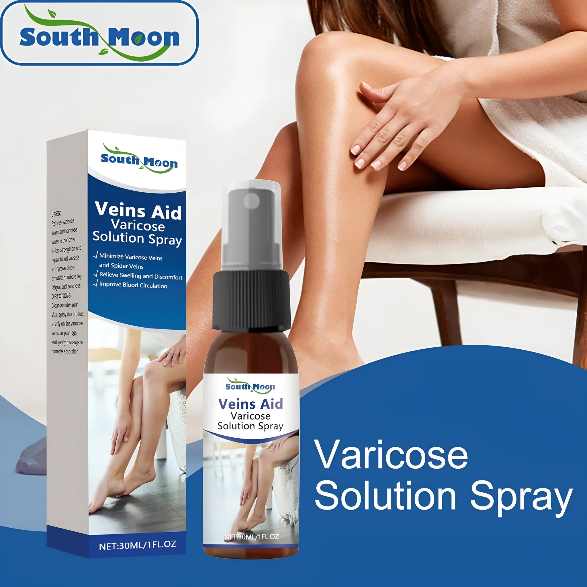 30ml leg care massage spray bottle with menthol, ginger and horse chestnut ingredients