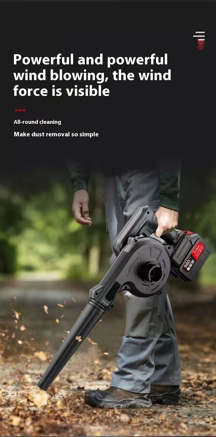 Blue Deluxe Edition lithium battery blower with two batteries and blowing nozzle