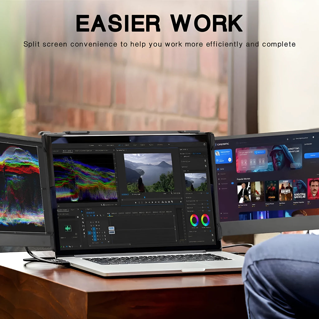 Portable 15.6-inch black external monitor with USB-C and HDMI connectivity for laptop and phone