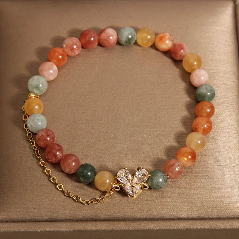 Women's cartoon style crystal bracelet with Fu Lu Shou charms made from V-shaped zircon