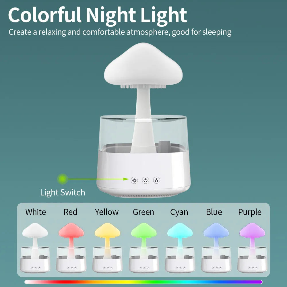 2-in-1 desk humidifier with raining cloud night light and essential oil diffuser in wood grain or white colour
