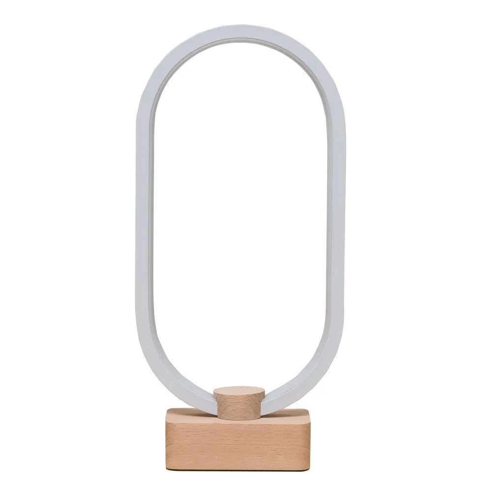 Smart remote control magnetic suspension balance desk lamp with beech wood holder, oval or round base, USB powered