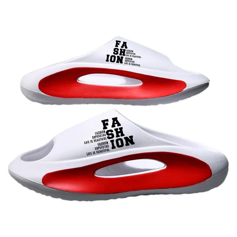 Men's casual soft bottom non-slip platform EVA slippers in black, white, and khaki