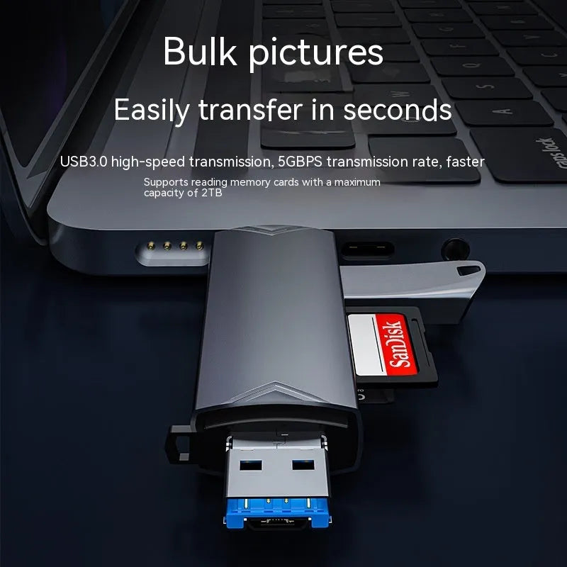 Grey aluminium alloy USB 3.0 multi-functional card reader with SD and TF slots