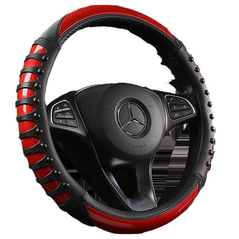 Leather silicone car steering wheel cover in business style with round fit