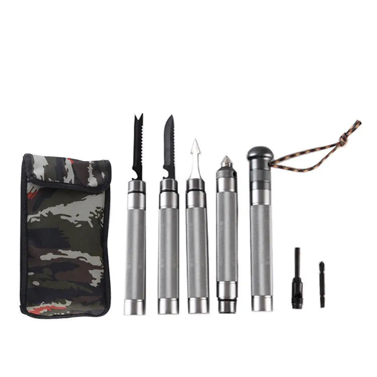 Silver folding aluminium alloy trekking pole 95cm fully extended on outdoor trail ground