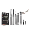 Silver folding aluminium alloy trekking pole 95cm fully extended on outdoor trail ground