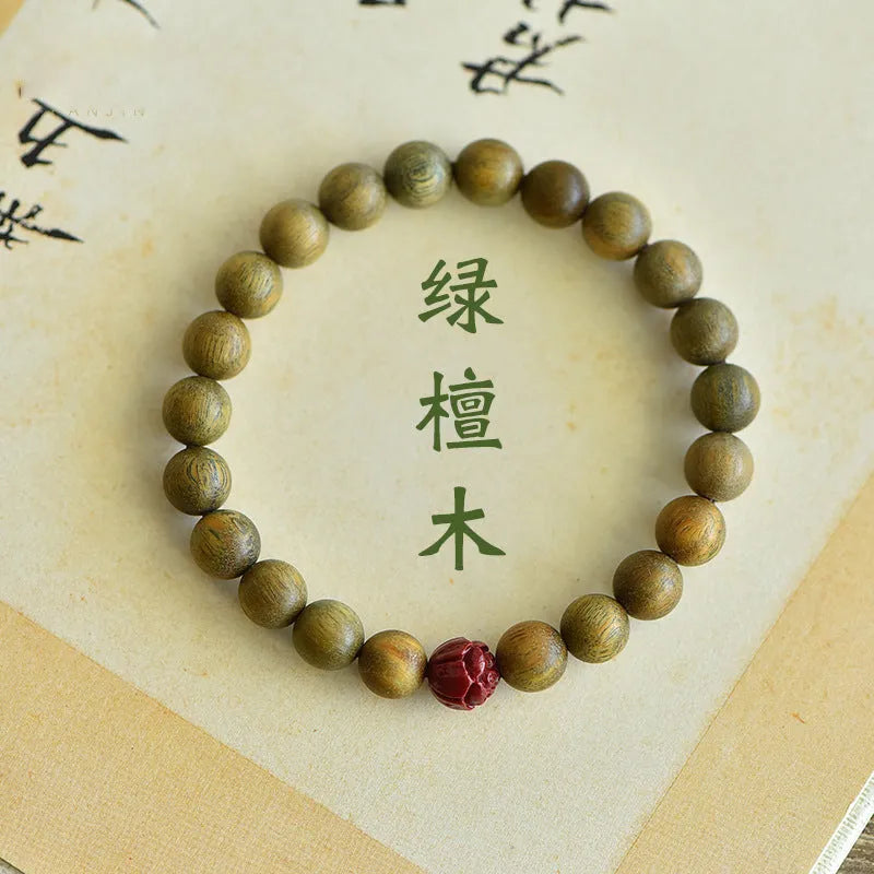 Cinnabar lotus bracelet with guajacwood beads in 8mm and 10mm sizes, retro style, picture colour