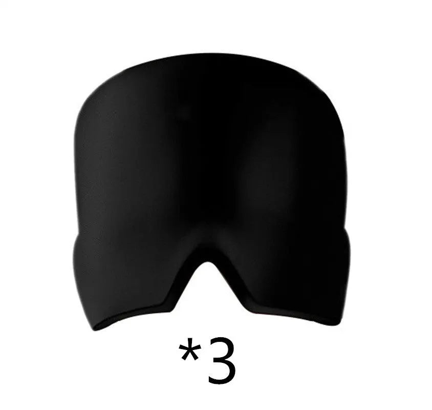 Black cooling gel eye mask for headache relief on a white background.