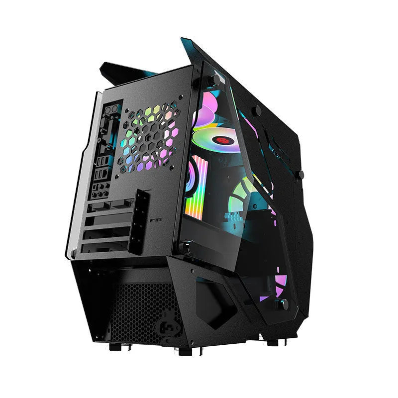 Full side tempered glass ATX computer case in pink or black with USB 3.0 front interface and SECC steel body.