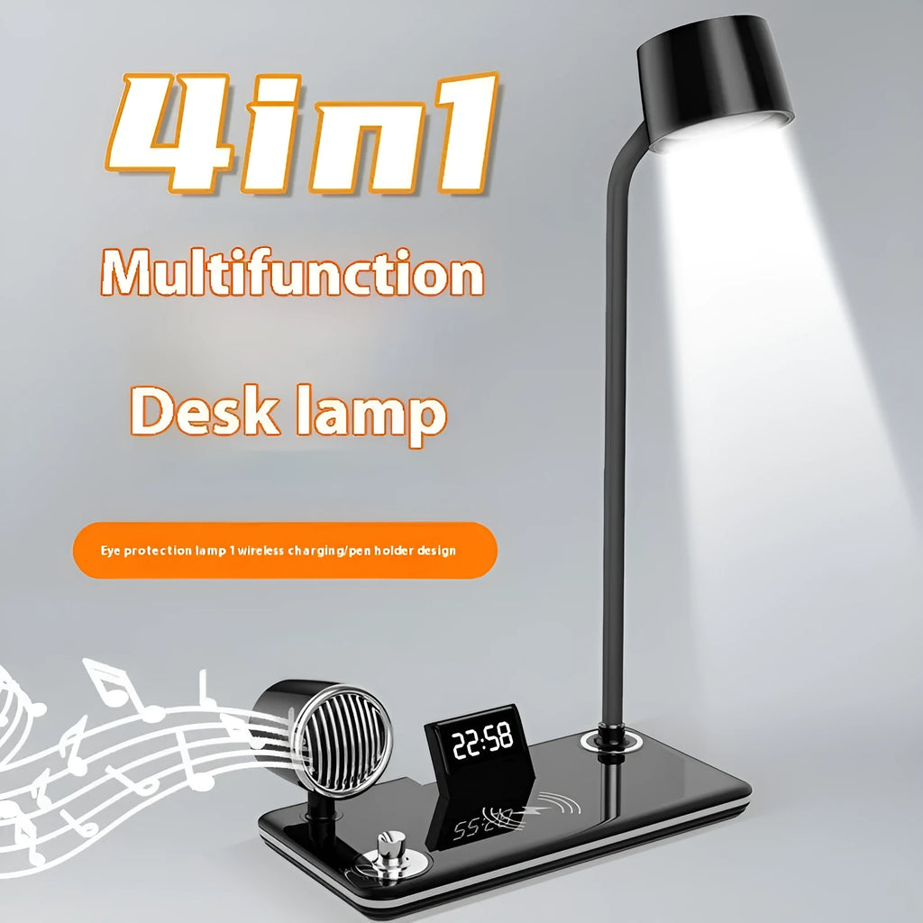 Intelligent wireless charging desk lamp with digital clock display in white colour option