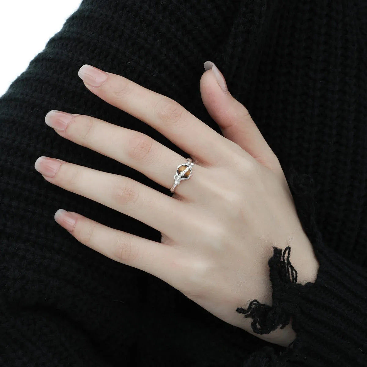 Women's Saturn design adjustable open ring in white gold colour silver