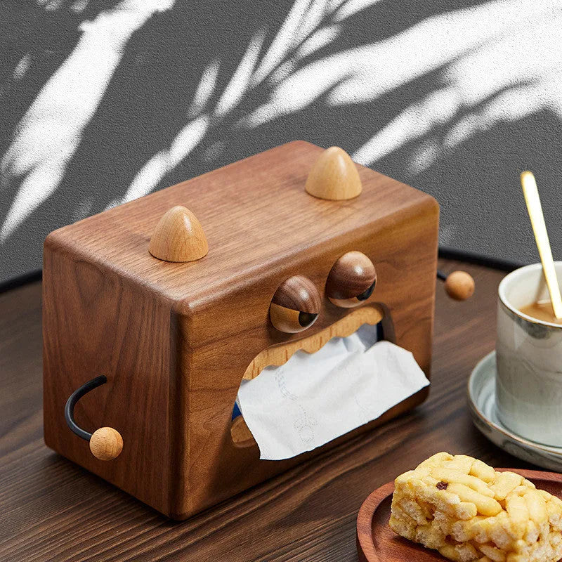 Little Monster cartoon design wooden tissue box in walnut beech finish 190x104x125mm