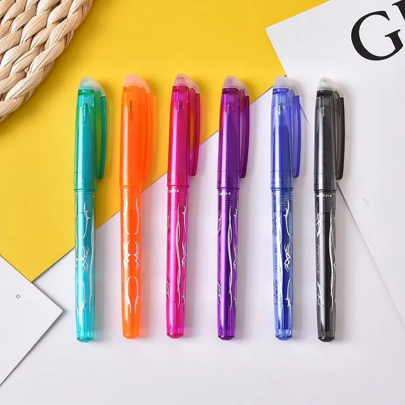 Heat-erasable gel pen set with plastic shells and stainless steel nibs in 0.5mm or 0.7mm sizes