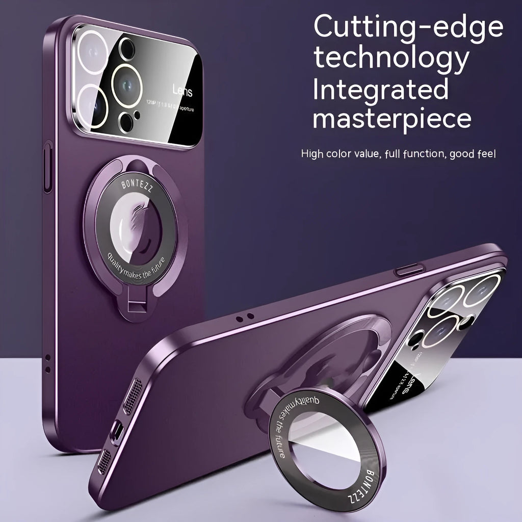 Frosted magnetic iPhone case with invisible bracket and large window display in dark purple colour