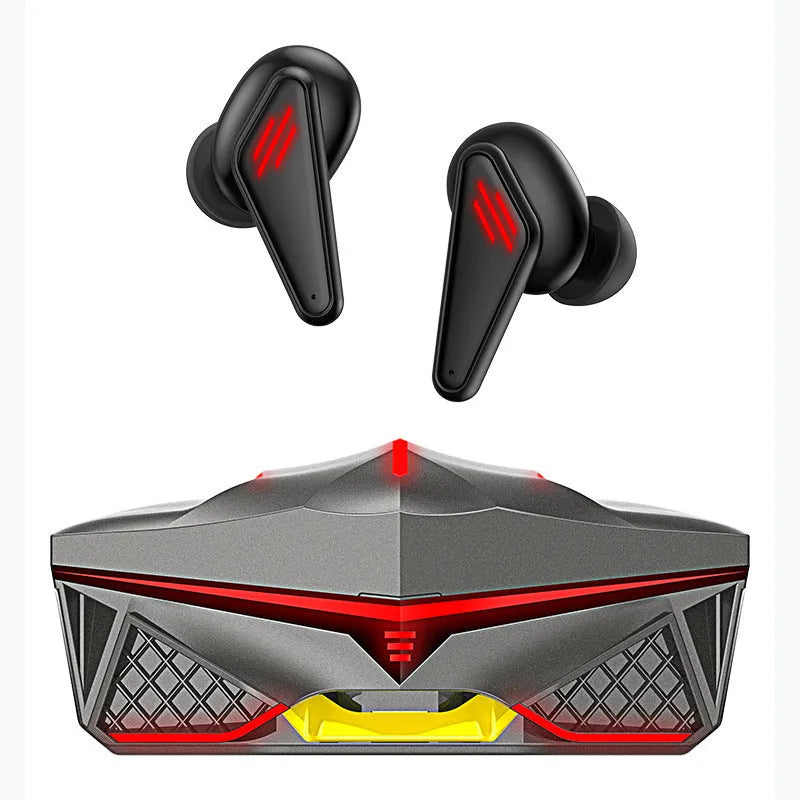 K98 Black TWS Bluetooth earbuds and charging case for gaming with 15m range.