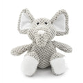 Small plush dog chew toy in animal shape with squeaker for interactive play and teeth cleaning
