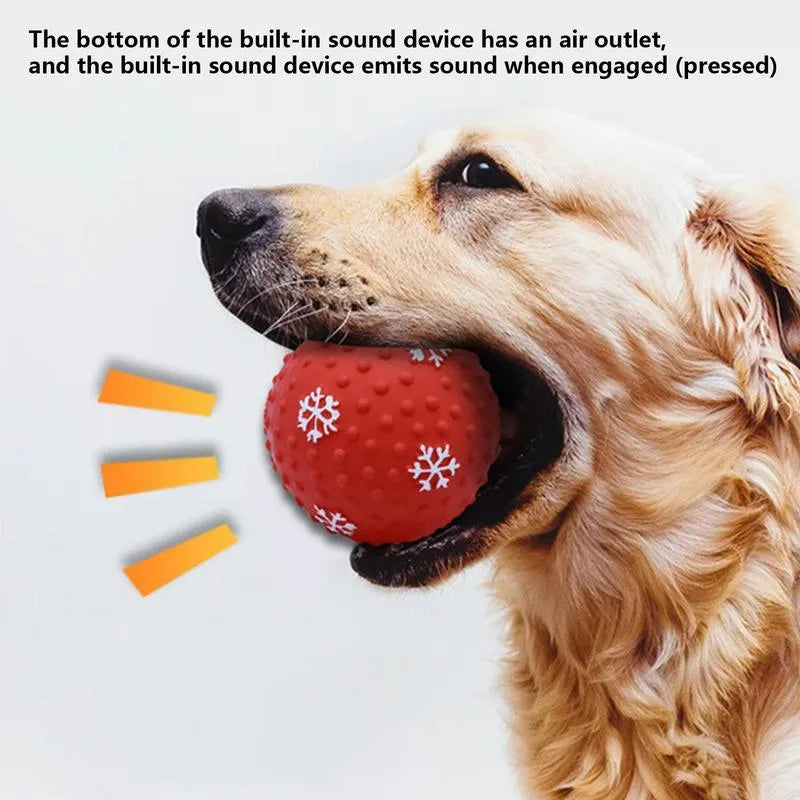 Red and green Christmas dog toy balls with snowflake patterns for small medium dogs