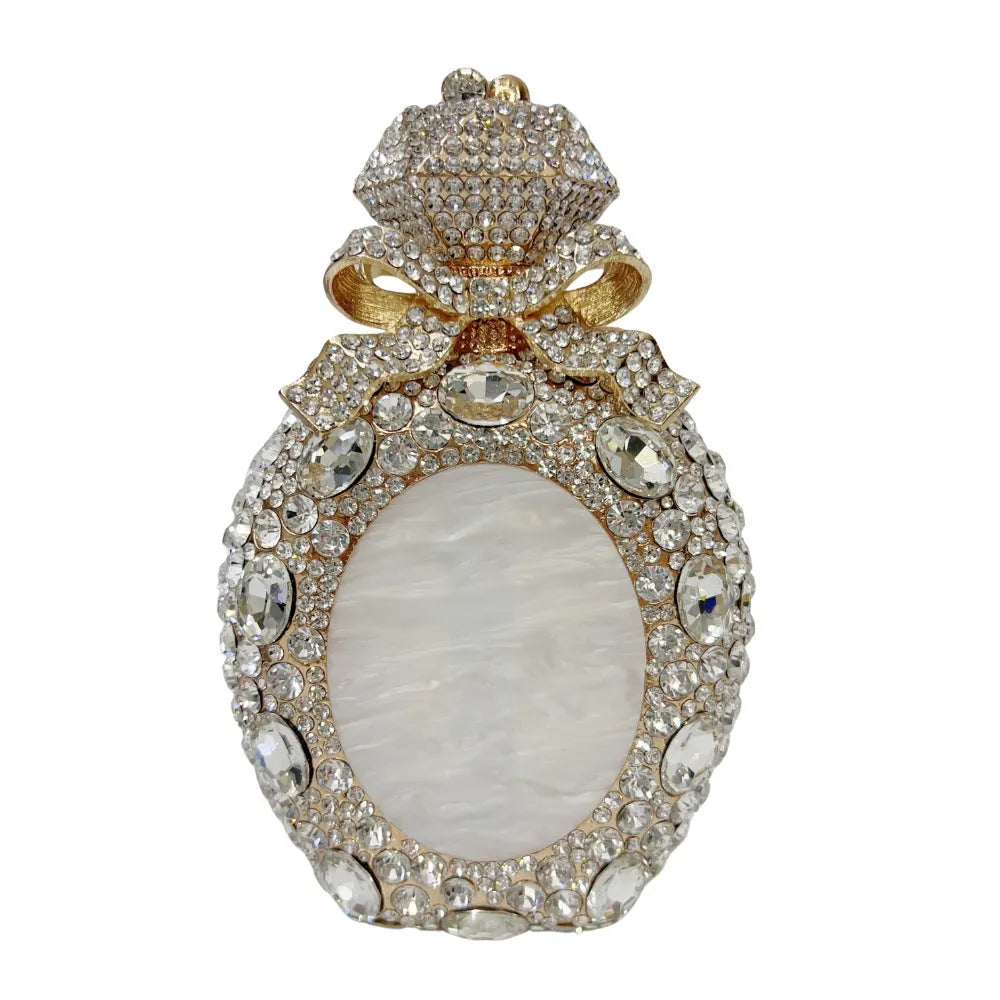 Women's hard alloy clutch bag with diamond crystal design in golden colour