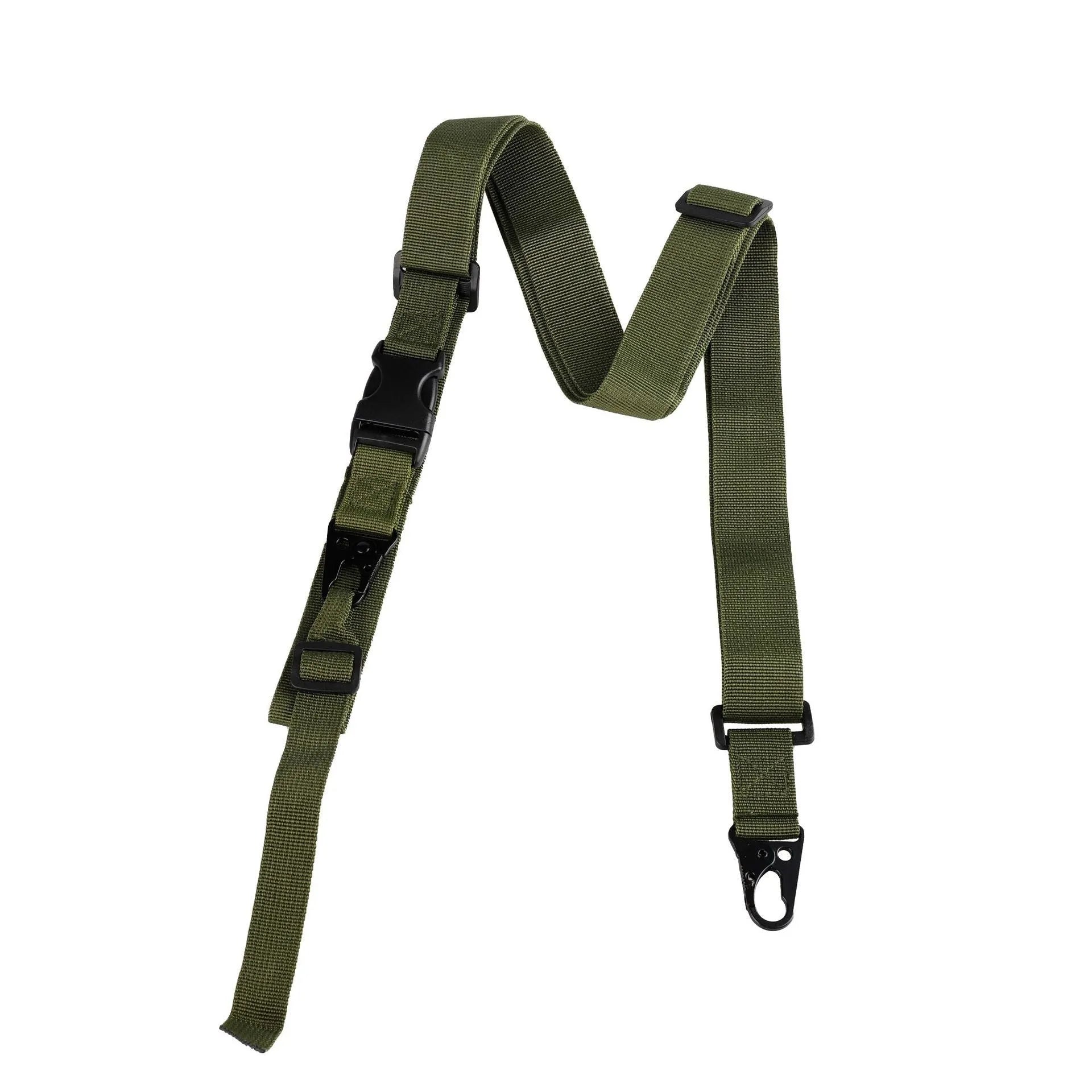 Nylon crossbody sling strap with alloy buckle in black, army green, or khaki colours