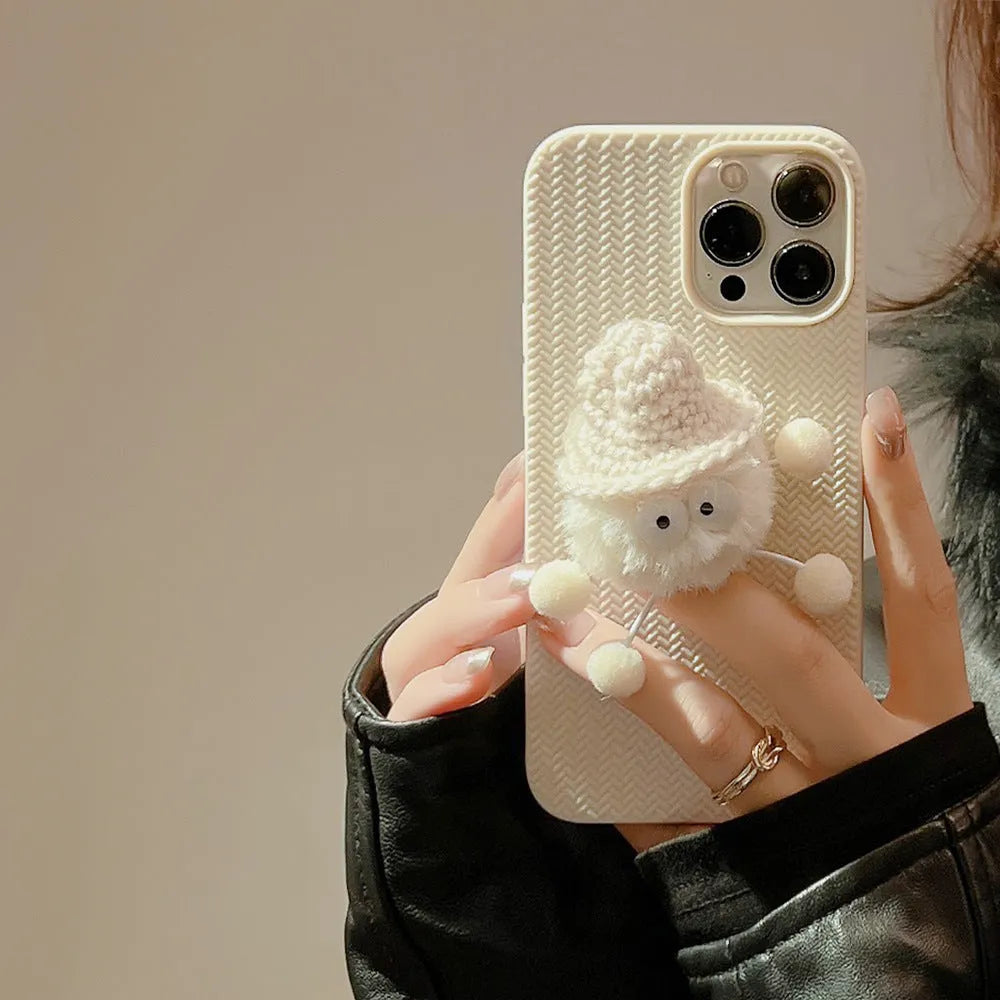 Autumn winter plush coal ball phone case soft TPU for iPhone models black white