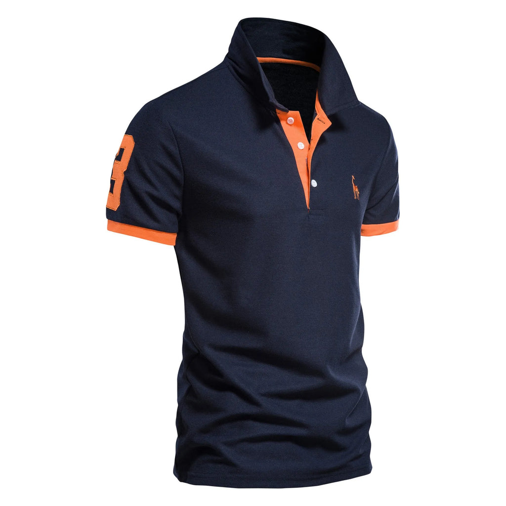 Men's slim-fit deer embroidered short sleeve T-shirt in a cotton blend fabric