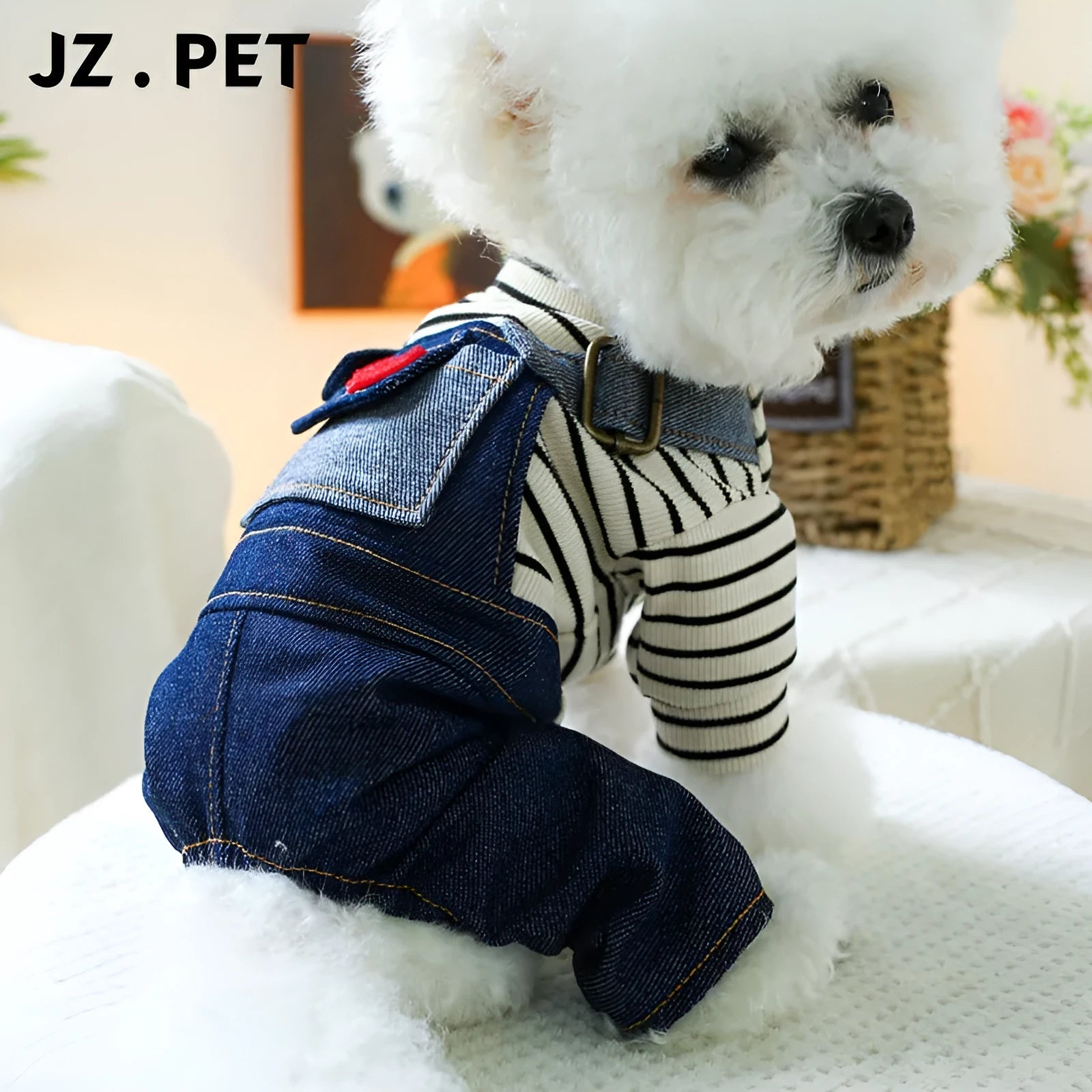CWQ retro denim four-legged pet clothing suspender pants for small and medium dogs in size L
