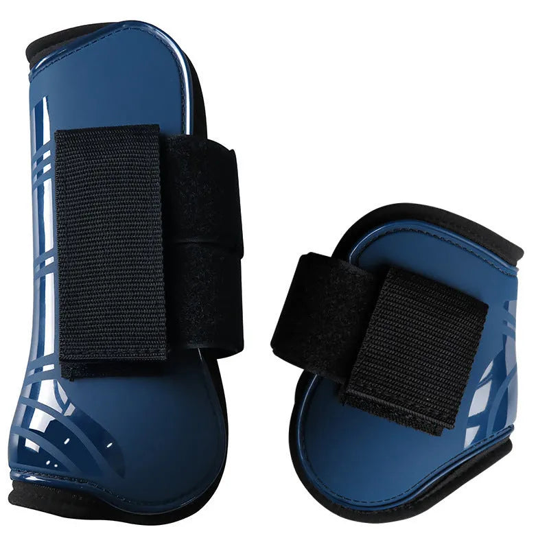 Set of four PU horse leg protection guards in assorted colours showing front and back pairs