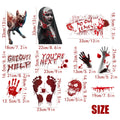 PVC horror wall sticker set with blood hands, feet, and skull motifs in New Blood Stain colour on a smooth wall