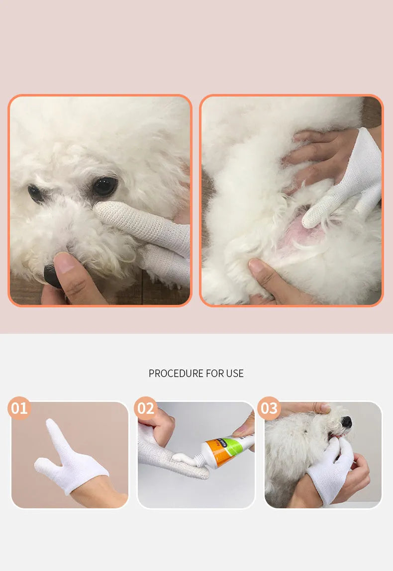 Silicone pet finger toothbrush cover for cleaning dog and cat teeth, with bumps for gentle brushing