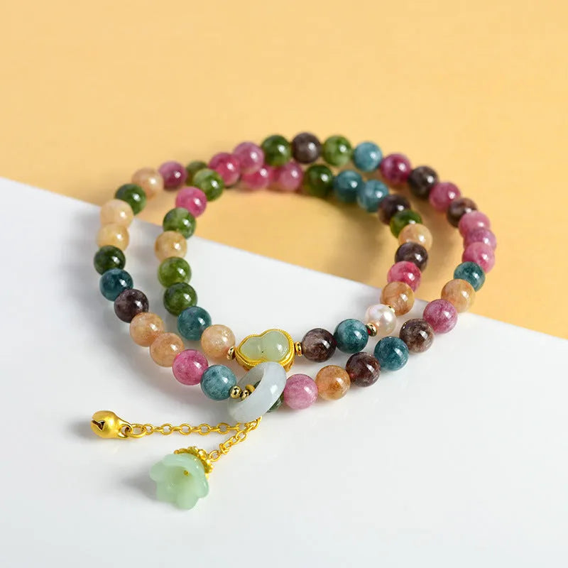 Chalcedony double circle bracelet with 6-6.5mm geometry beads in C118 tourmaline colour