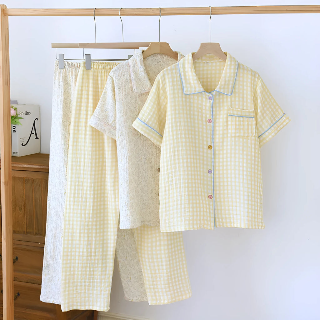Women's washed cotton short-sleeve trouser outfit set in Flower Sea pattern