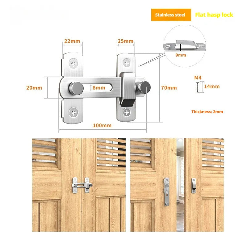 Warehouse sliding door lock with 90-degree black carbon steel hasp and stainless steel shackle for barn doors