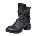 Women's retro chunky heel ankle boots in genuine leather with round toe