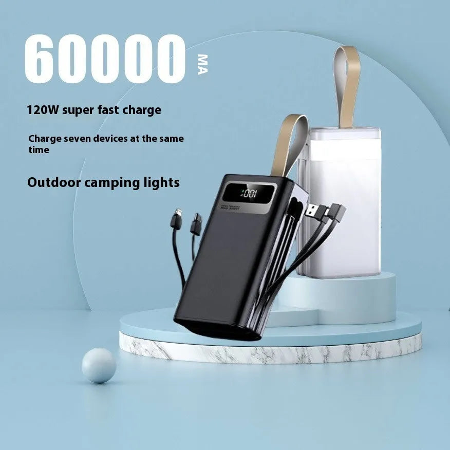 Large capacity portable power bank with super fast charging, plastic shell, 100000 MA, industrial style, Samurai Black