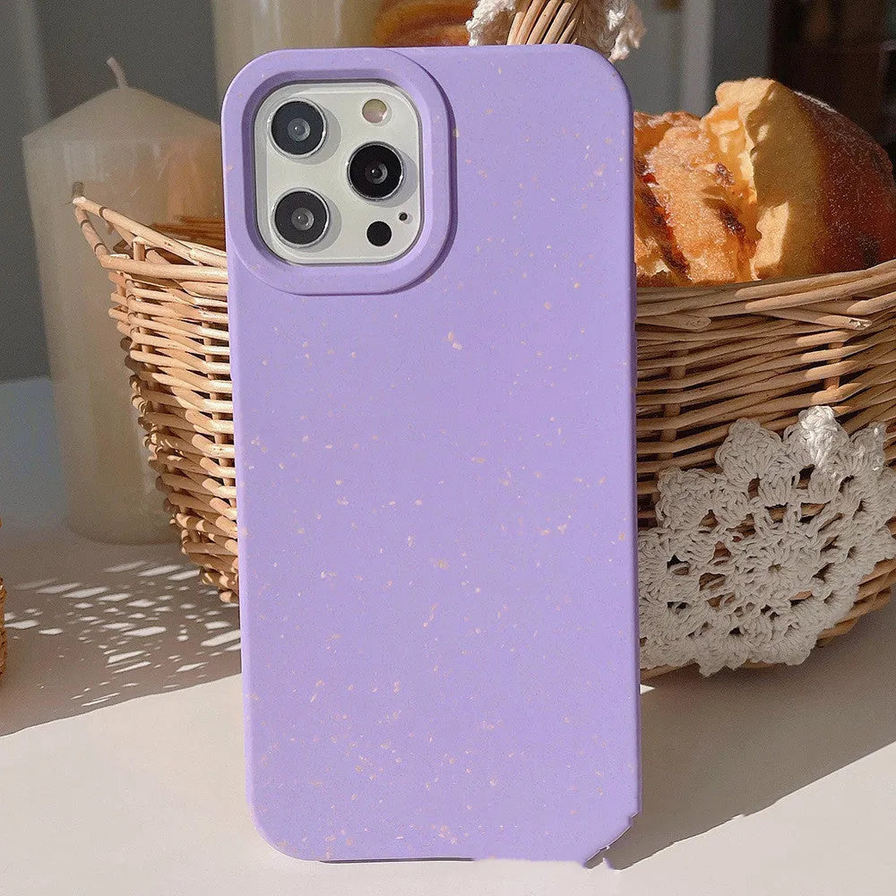 Fully degradable wheat straw phone case for Apple iPhone on a white background.
