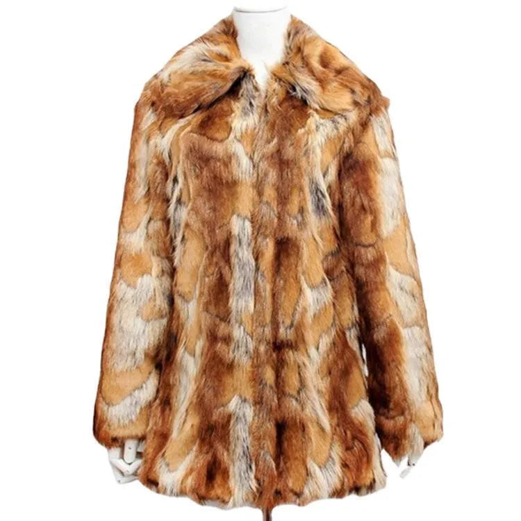 Women's slim fit faux fur leather jacket with tiger pattern in medium length.