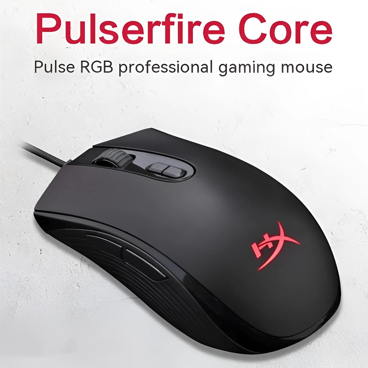 Pulsefirecore RGB wired gaming mouse in black or pink with photoelectric sensor and USB cable