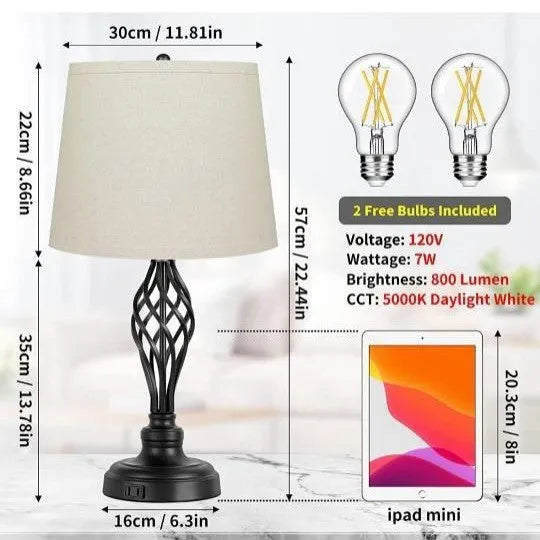 European-style alloy bedside table lamp with touch controls and USB charging socket