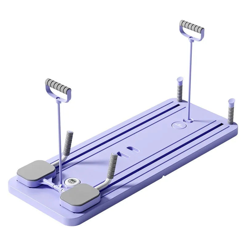 Standard purple multifunctional fitness board with integrated automatic rebound abdominal wheel for home workouts.