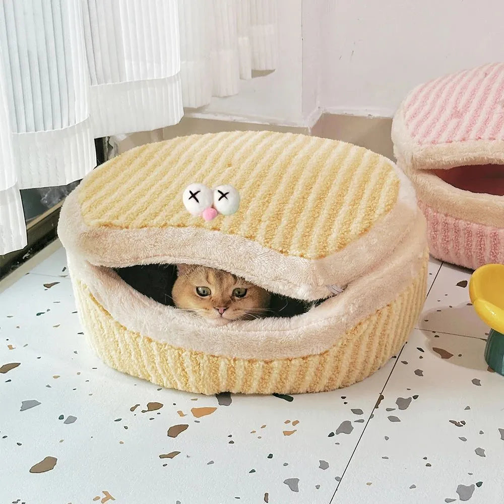 Causeway braised sandwich cat nest, 45cm diameter, 24cm height, pink and yellow, washable, for cats up to 7.5kg