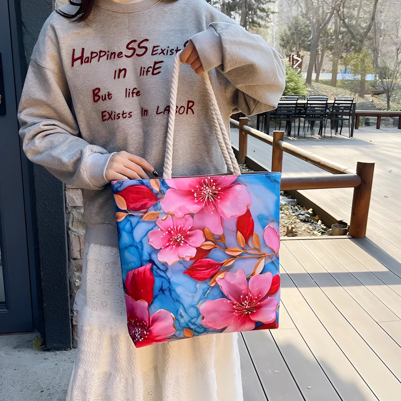 Horizontal square linen cotton canvas shoulder bag with double straps and interior zipper compartments