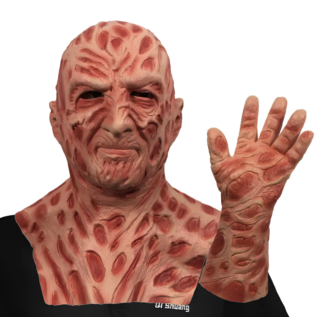 Skin colour latex horror grimace mask and gloves set for Halloween party performance props.