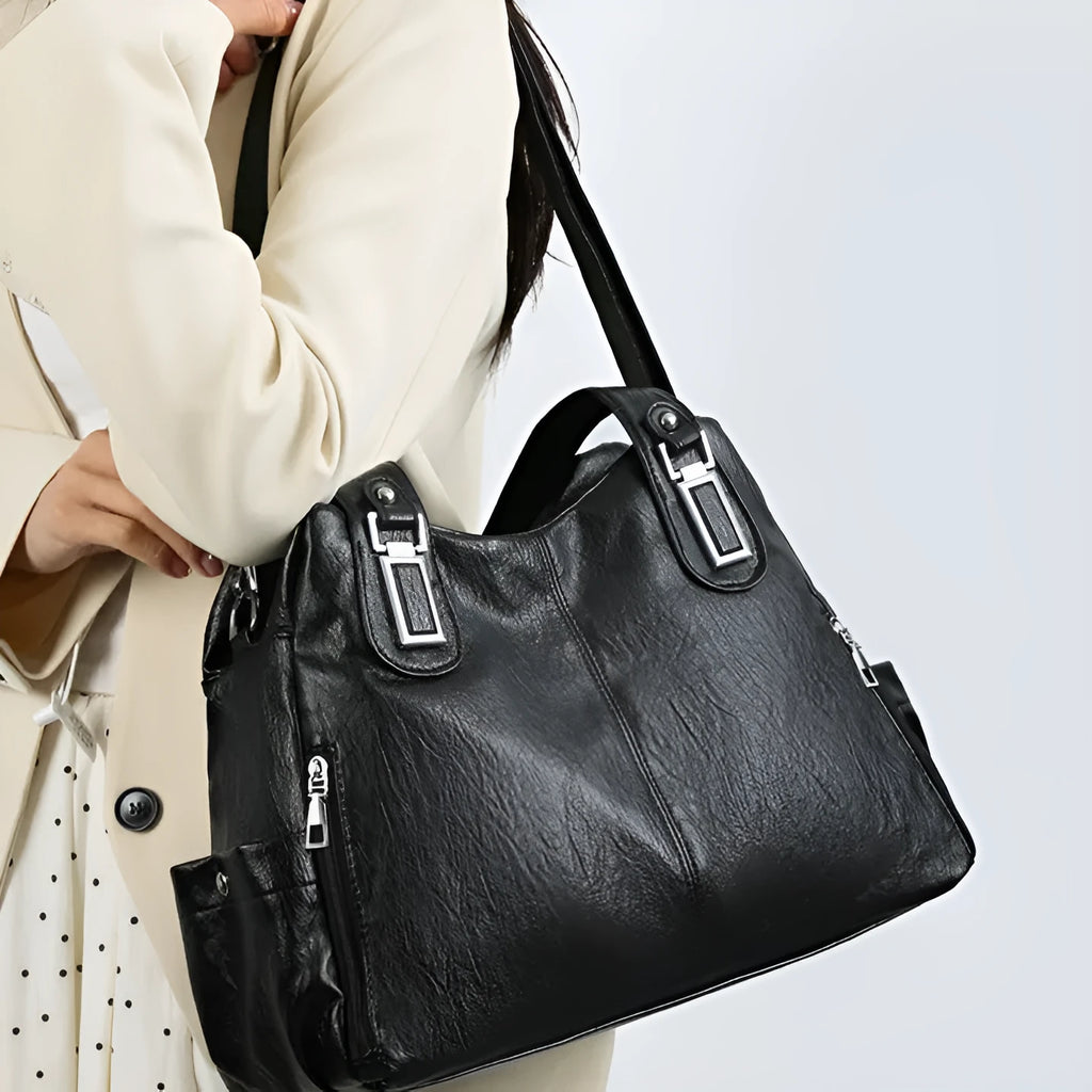 Soft PU leather large women's tote bag in square vertical shape with single shoulder strap
