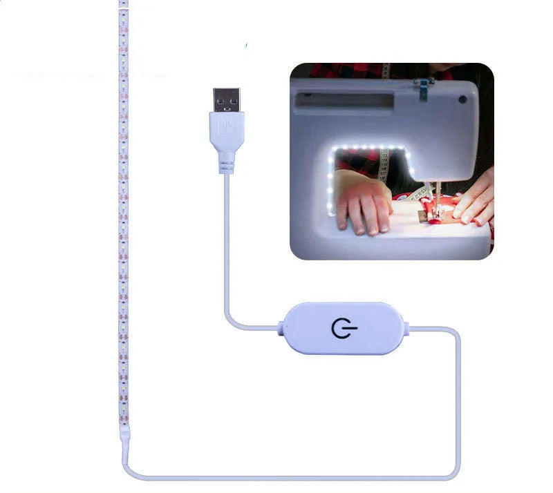 Flexible USB LED light strip with touch control showing positive white and warm white illumination options