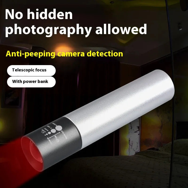 Black and silver aluminium red light therapy anti peeping mosquito repellent lamp with charging cable