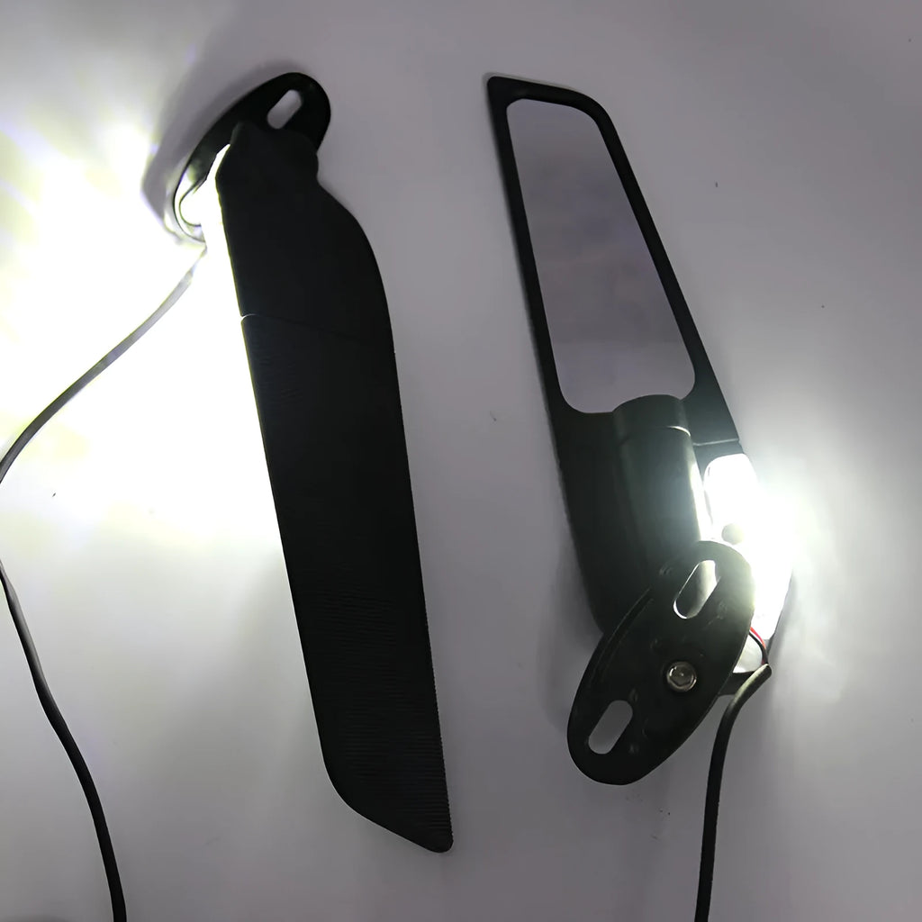Motorcycle rearview mirror reflector with yellow LED light and aluminium alloy housing