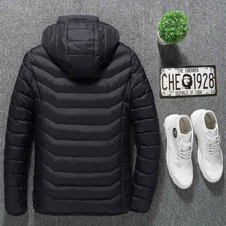 USB heated jacket in Black Zone 8 with hood and zipper, sizes S to 6XL