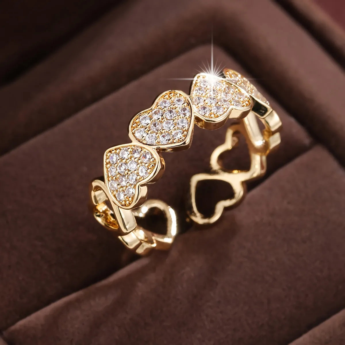 Adjustable couples ring in gold or silver with geometric love heart design